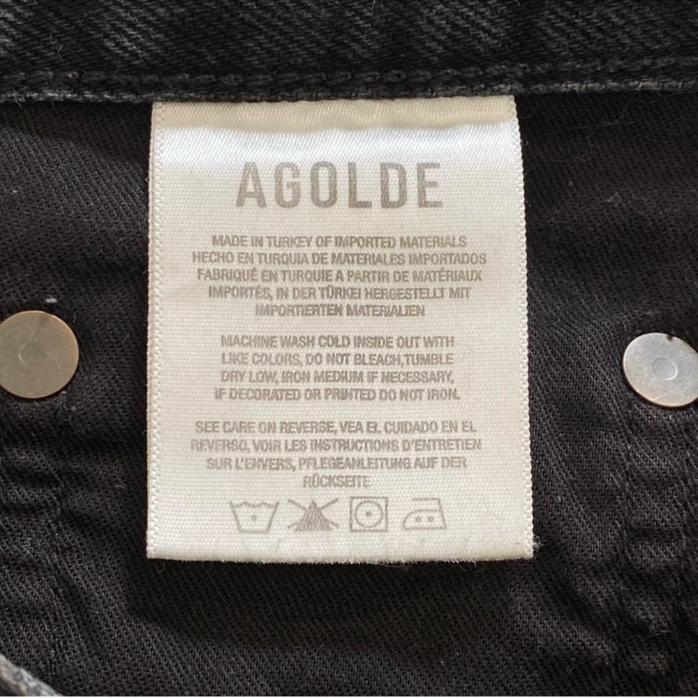 AGOLDE DEE FADED BLACK HIGH RISE WAISTED DISTRESSED FRAYED SIDE SLIT JEAN SHORTS - Picture 5 of 9
